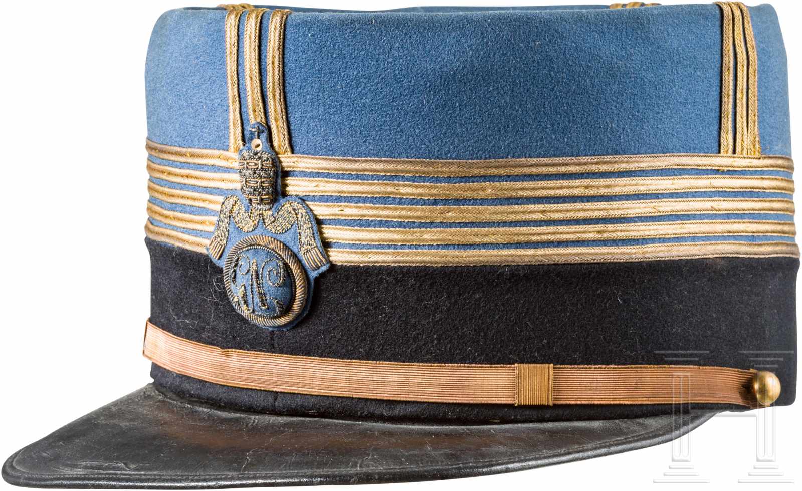 Käppi für hohe Offiziere der "Guardia Nobile"Korpus aus blaugrauem Tuch mit schwarzem Besatzband und