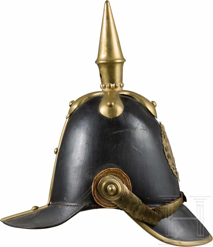 Helm M 1845 für Unteroffiziere/ Mannschaften der LinieninfanterieSchwarz lackierter Lederkorpus - Image 2 of 3