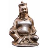 Silberner Buddha, Nepal, 19. Jhdt.Vollplastische, hohl gegossene Figur des sitzenden Buddhas, Silber