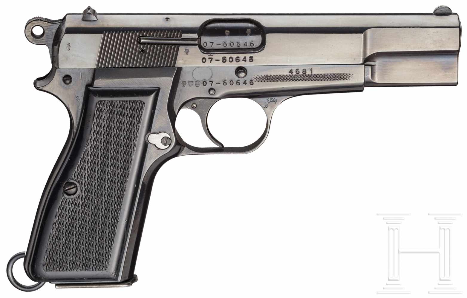 FN Browning, D.G.F.M.Kal. 9 mm Luger, Nr. 07-6046, Nummerngleich. Blanker Lauf. 13-schüssig. Dt. - Image 2 of 2