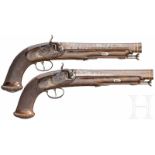 Ein Paar Perkussionspistolen im Kasten, Vittore Sanna, um 1840Glatte Oktagonläufe im Kaliber 17,5