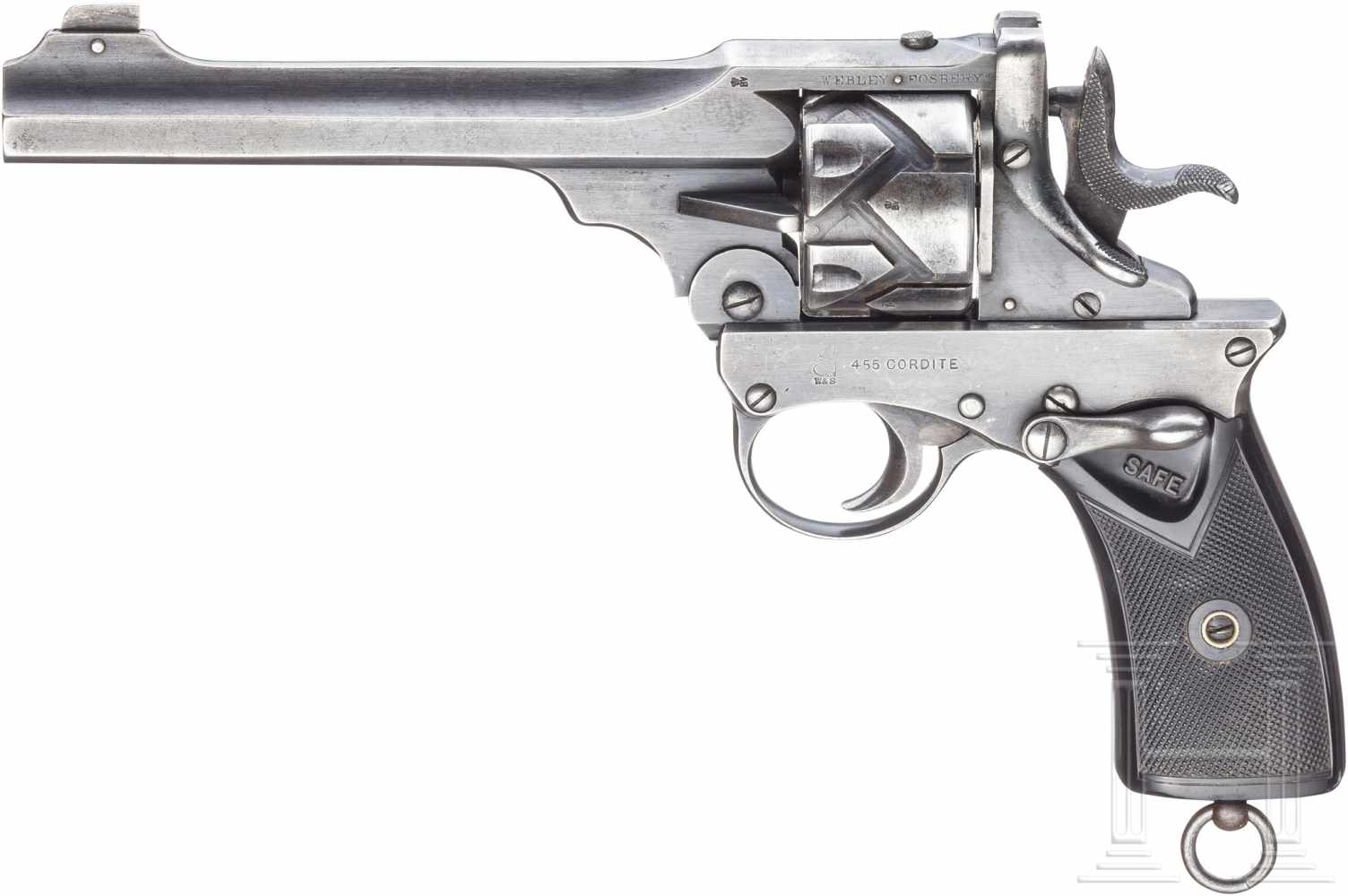 Webley Fosbery Mod. 1903, Small FrameKal. .455 Webley, Nr. 4125, Nummerngleich. Blanker Kipplauf, - Image 2 of 5