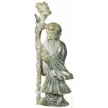Figur des Gottes Shoulao in hellgrünem Nephrit, 20. Jhdt.Dargestellt in der typischen Darstellung