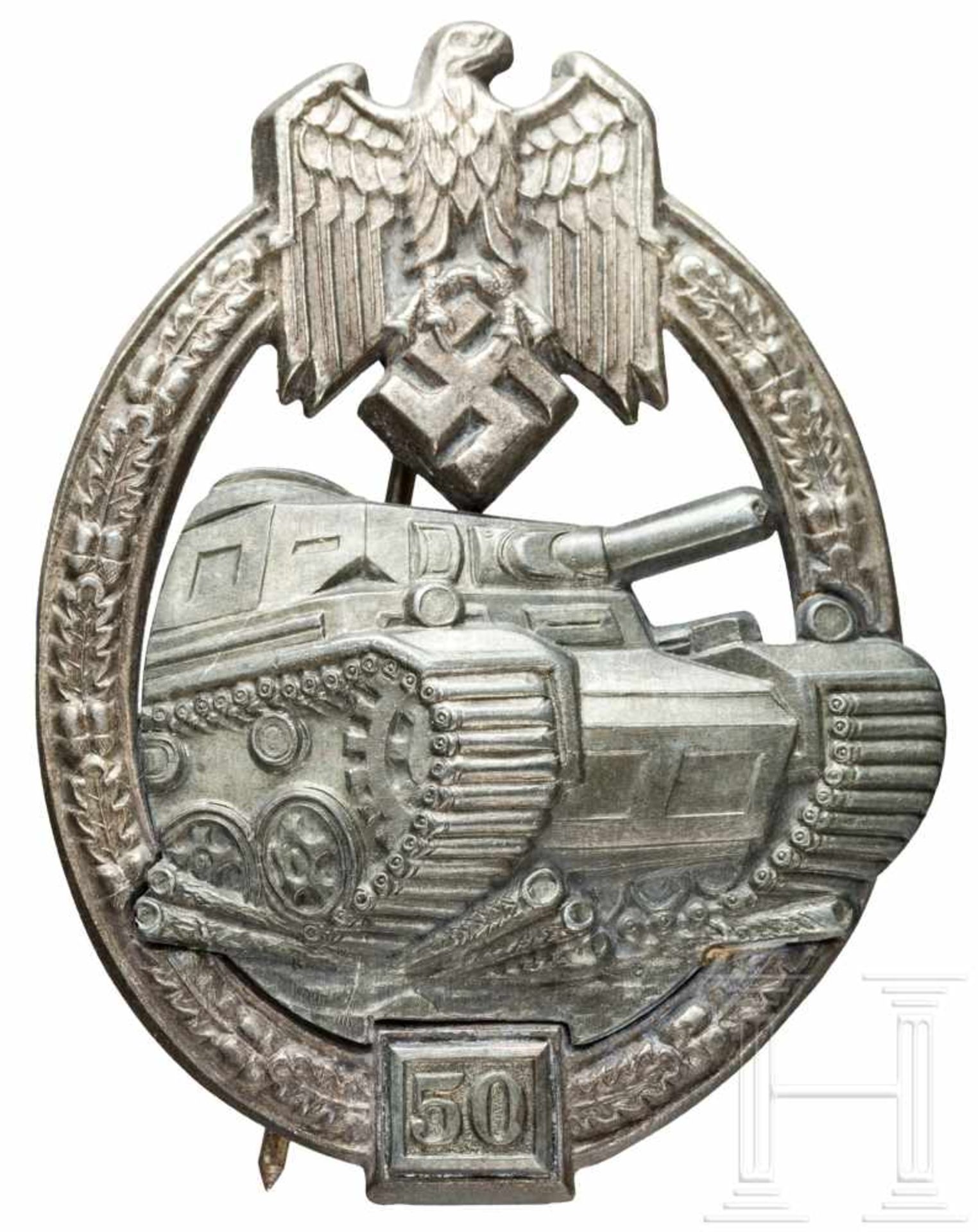 Panzerkampfabzeichen in Silber der III. Stufe für 50 Einsatztage, Brehmer-