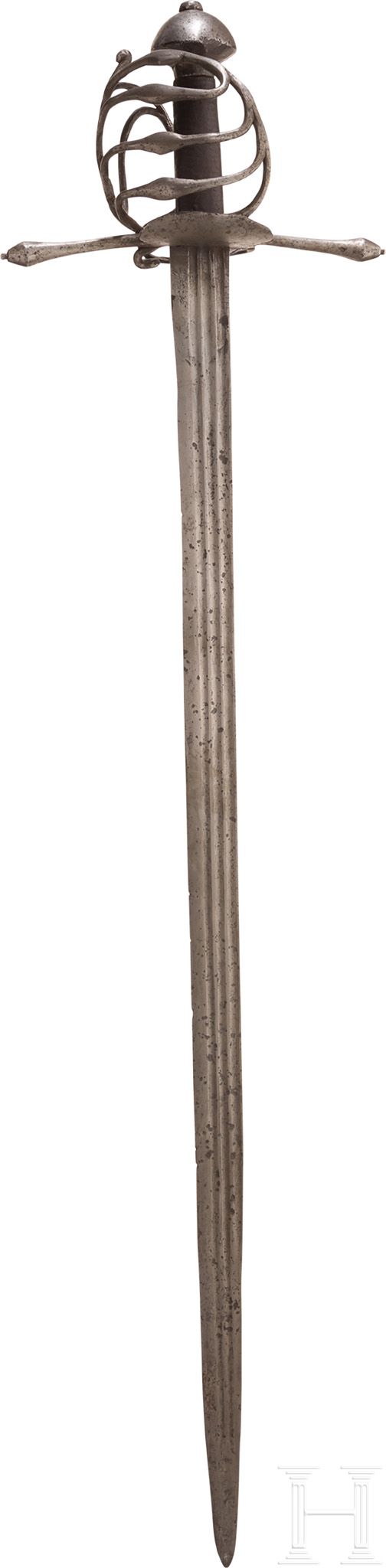 Militärisches Korbschwert, süddeutsch/steirisch, um 1580Kräftige Rückenklinge mit zweischneidiger