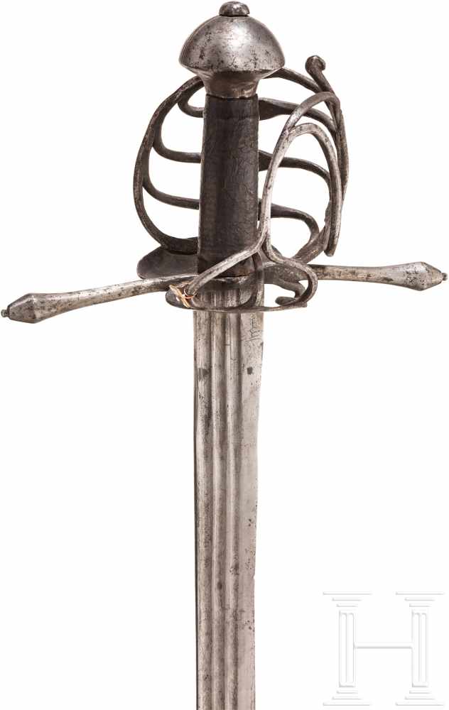 Militärisches Korbschwert, süddeutsch/steirisch, um 1580Kräftige Rückenklinge mit zweischneidiger - Image 4 of 4