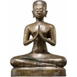 Bronze-Buddha, Thailand, Ayutthaya-Periode, 17. Jhdt.Sitzender Buddha in Virasana, die Hände in