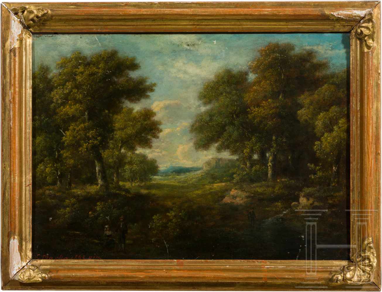 Kleinformatiges Landschaftsbild, Karl Marko, datiert 1865Öl auf Holz. Waldszene mit zentralem