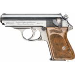 Walther PPK, ZMKal. 6,35 mm Brown., Nr. 778485, Blanker Lauf. Achtschüssig. Beschuss Krone/N.