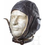 A "LKpW101" Winter Flight HelmetFive panel, brown leather construction, leather covered earphone
