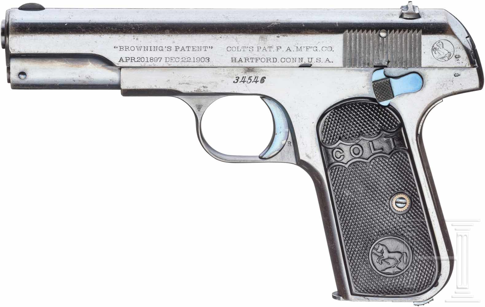 Colt Mod. 1903 Hammerless 32. PocketKal. .32 ACP, Nr. 34546, Lauf leicht matt, Länge 3-3/4".