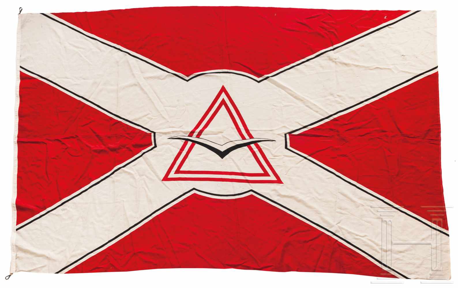 Fahne einer FliegervereinigungIn Schwarz, Weiß und Rot bedrucktes Marinefahnentuch, zweiteilig