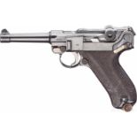 Pistole 08, DWM 1910, Polizei Weimar, mit P 38-KoffertascheKal. 9 mm Luger, Nr. 5372d, Nummerngleich