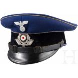 Schirmmütze für Mannschaften/Unterführer des Bahnschutzes, 1. ModellDunkelblaues Tuch mit grauen