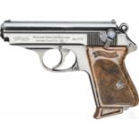 Walther PPK, ZMKal. 9 mm Brown. kurz, Nr. 256127K, Blanker Lauf. Sechsschüssig. Beschuss Krone/N.