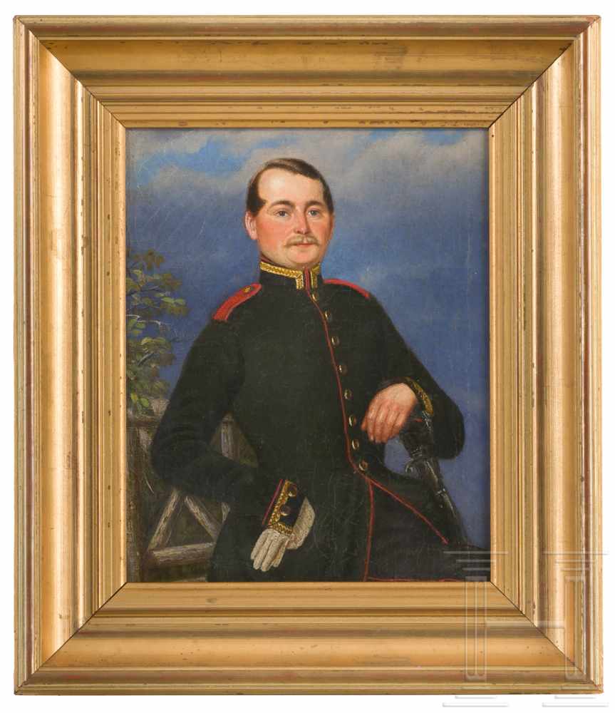 Heinrich Höffler (1793 - 1844) - Portrait eines JägersÖl auf Leinwand, links unten die