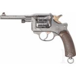 Ordonnanzrevolver Mod. 1892, mit TascheKal. 8 mm Lebel, Nr. L3480, Blanker Lauf. Sechsschüssig.