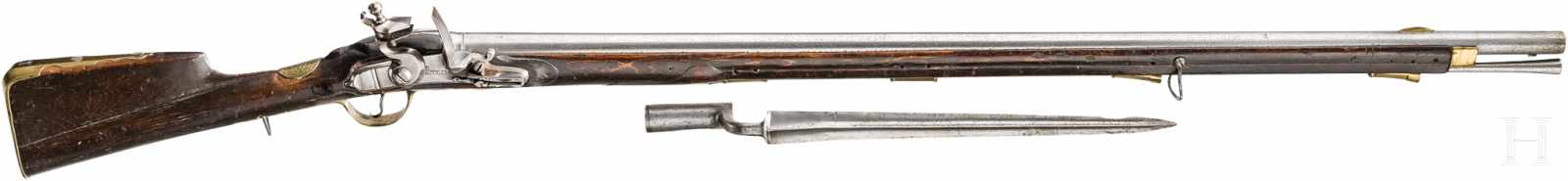 Infanteriegewehr M 1740/73Glatter Lauf im Kaliber 19 mm, auf der Oberseite Messingkorn, über der