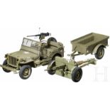 Handgefertigtes Modell eines Ford GPW Jeeps mit M2 Browning Machine Gun, 37 mm Anti Tank Gun und M