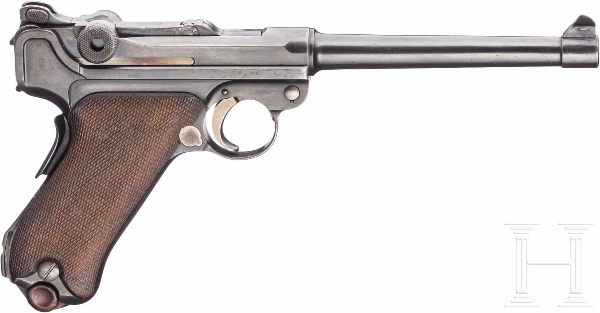 Pistole 04 (1906), DWM, im KastenKal. 9 mm Luger, Nr. 4103a, Nummerngleich bis auf Kniegelenk und - Bild 2 aus 3
