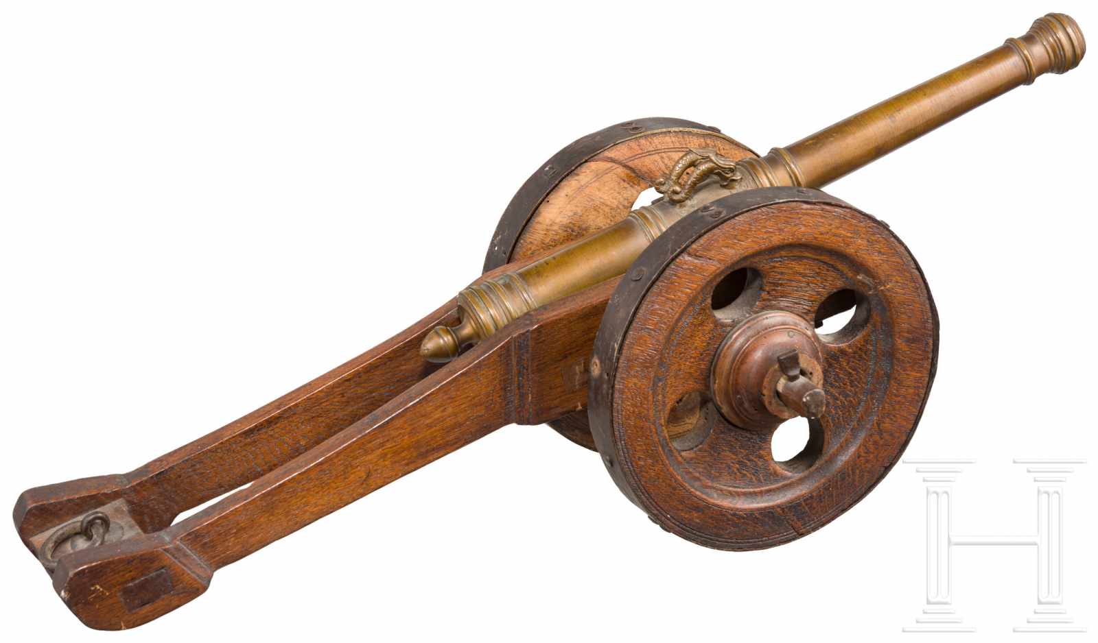 Modellkanone, deutsch, wohl Nürnberg, 1. Hälfte 18. Jhdt.Schlankes Rohr aus Bronze im Kaliber 14,5 - Image 2 of 3