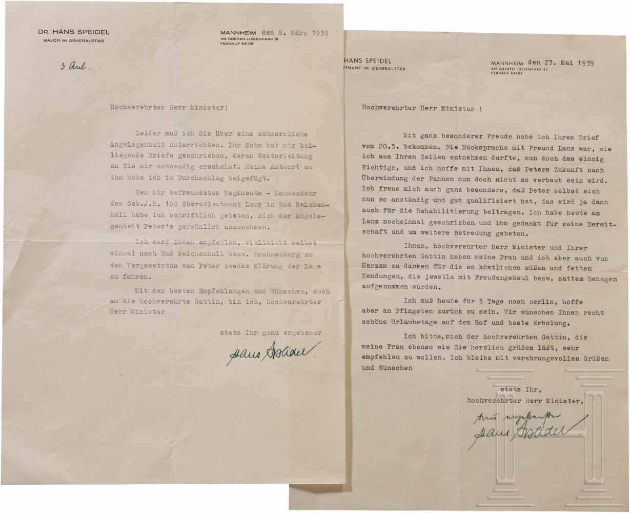 Oberstleutnant im Generalstab Dr. Hans Speidel - zwei Briefe, 1939Maschinenschriftliche Briefe an
