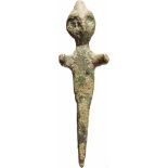 Nagelidol aus Bronze, hethitisch, 18. - 16. Jhdt. v. Chr.Anthropomorphe Bronzefigur mit stark