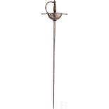 Glockenrapier, Spanien, um 1720Schlanke, gekehlte, zweischneidige Klinge, in den Hohlkehlen schwer