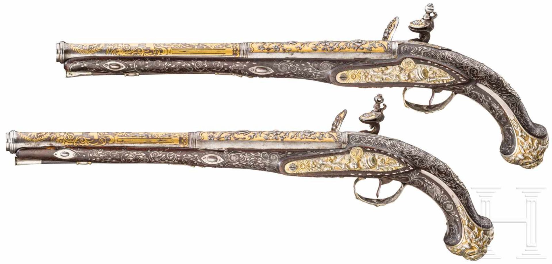Ein Paar eisengeschnittene Luxus-Orientpistolen für den orientalischen Markt, Frankreich, um 1810/ - Bild 3 aus 8