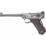 Pistole 04 (1906), DWM, im KastenKal. 9 mm Luger, Nr. 4103a, Nummerngleich bis auf Kniegelenk und