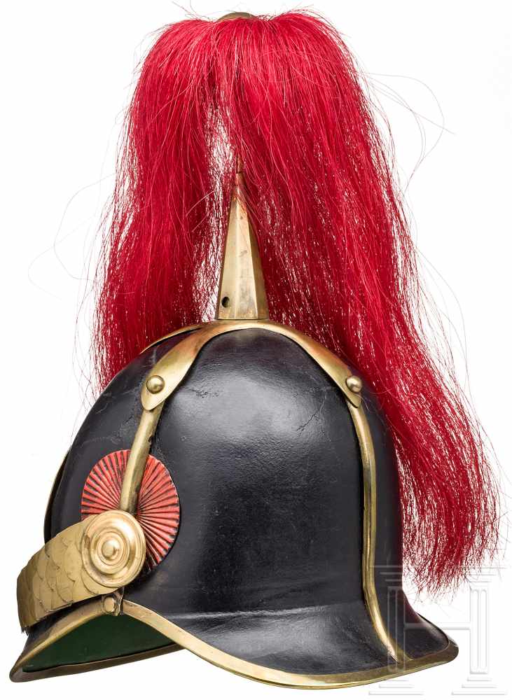 Helm für Angehörige der "Guardia Civica Palermo", um 1848Schwarz lackierter, lederartiger Korpus ( - Image 3 of 3