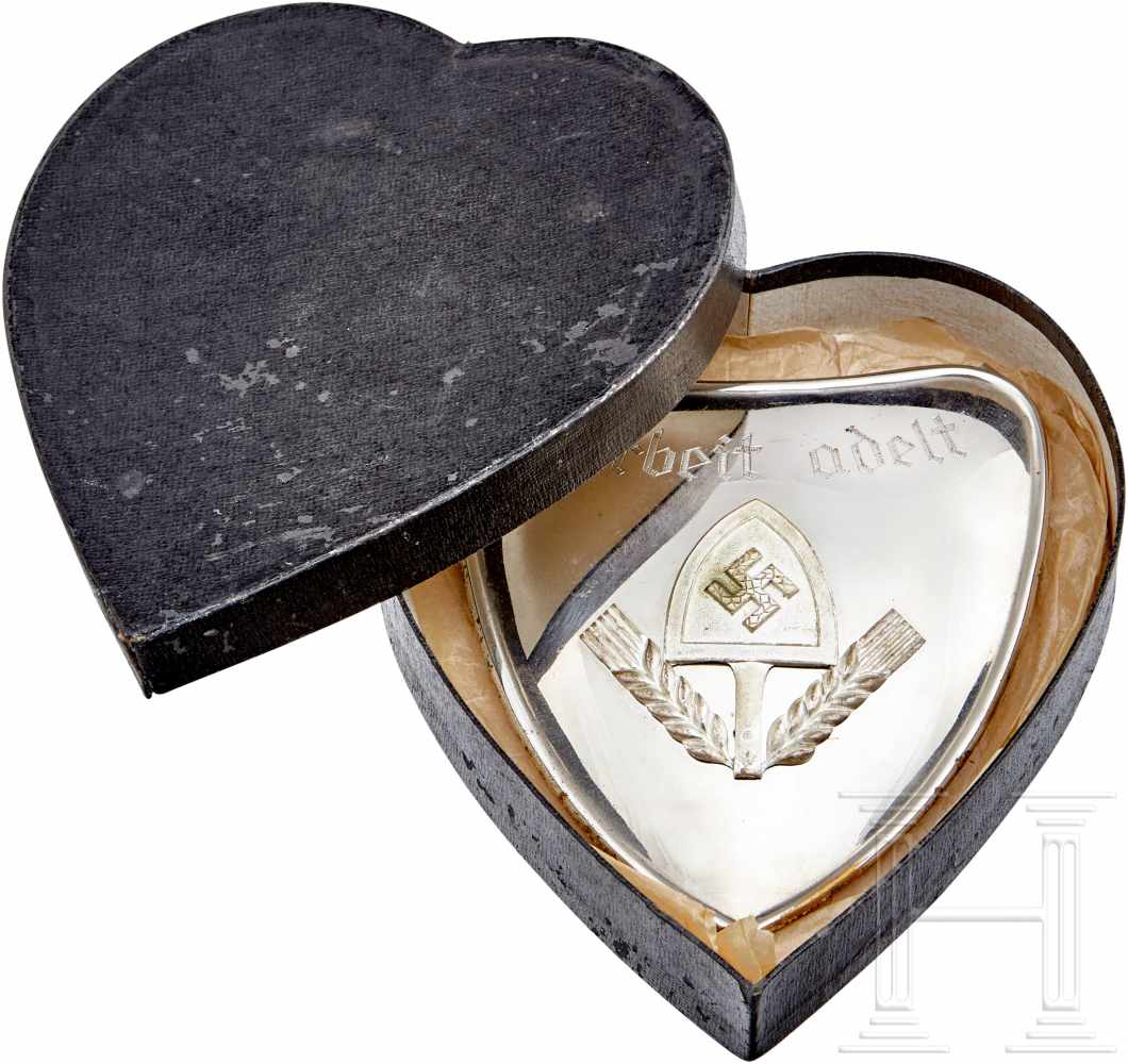 A RAD Gorget in BoxHeart shaped polished nickel plated shield with pin affixed silvered appliqué