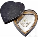 A RAD Gorget in BoxHeart shaped polished nickel plated shield with pin affixed silvered appliqué