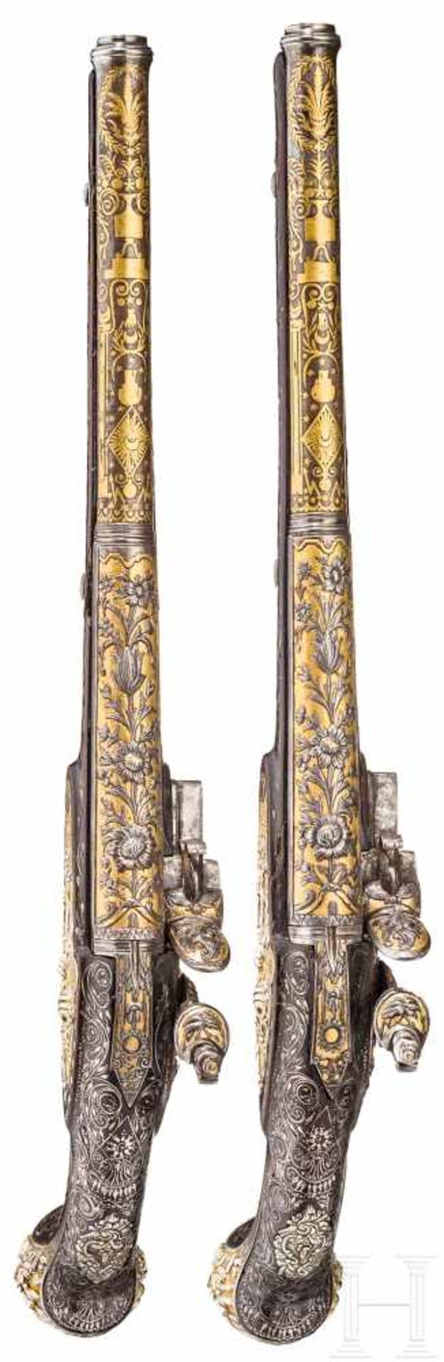 Ein Paar eisengeschnittene Luxus-Orientpistolen für den orientalischen Markt, Frankreich, um 1810/ - Bild 5 aus 8