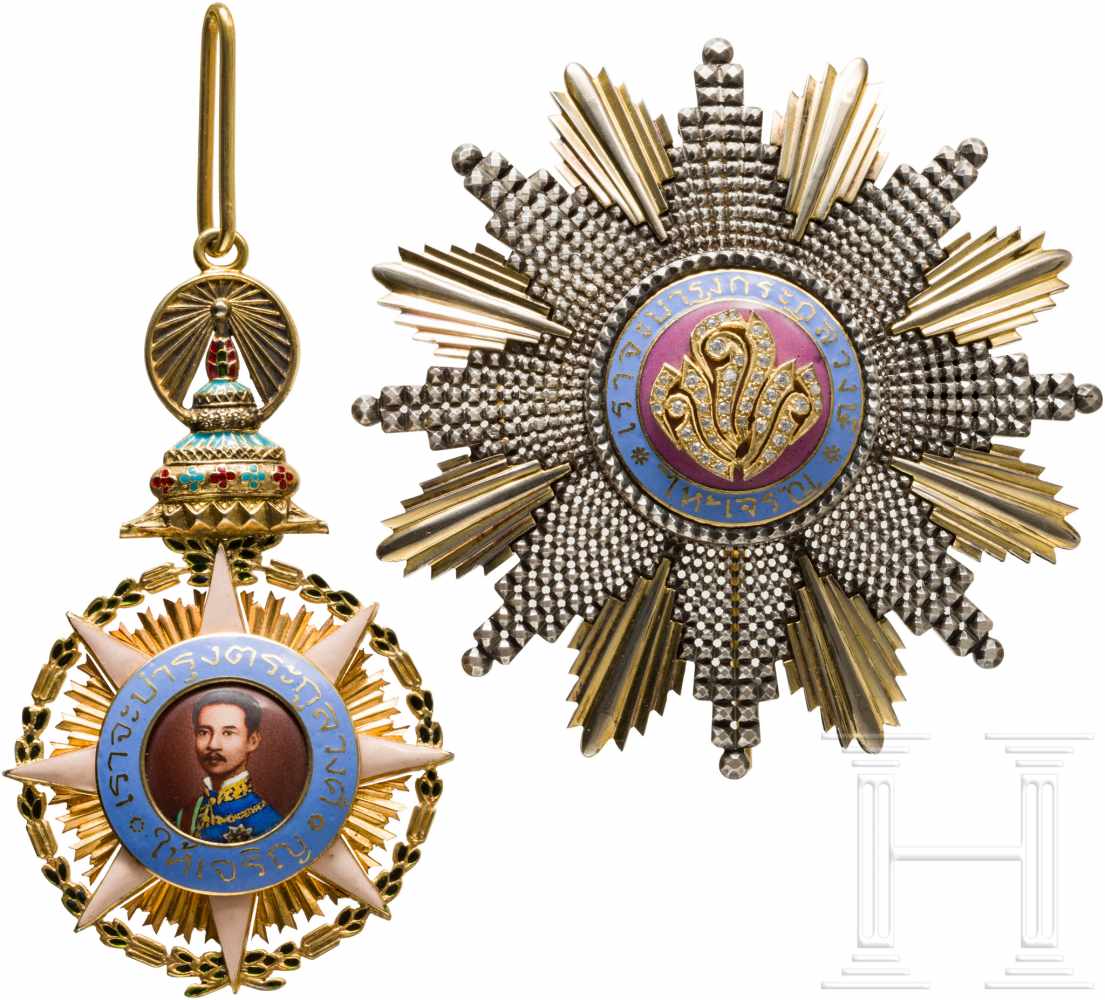 The Most Illustrious Order of Chula Chom Klao - Ordensset der 1. KlasseDie Halsdekoration in Gelb- - Image 2 of 3