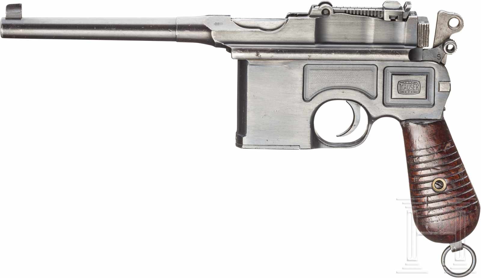 Mauser C 96 Mod. 1930, mit Kasten und LederKal. 7,63x25 mm, Nr. 908369, Nummerngleich bis auf