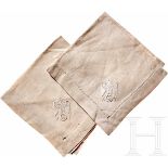 Adolf Hitler - Napkins from Informal Table ServiceTwo cream colour cloth linen napkins with white