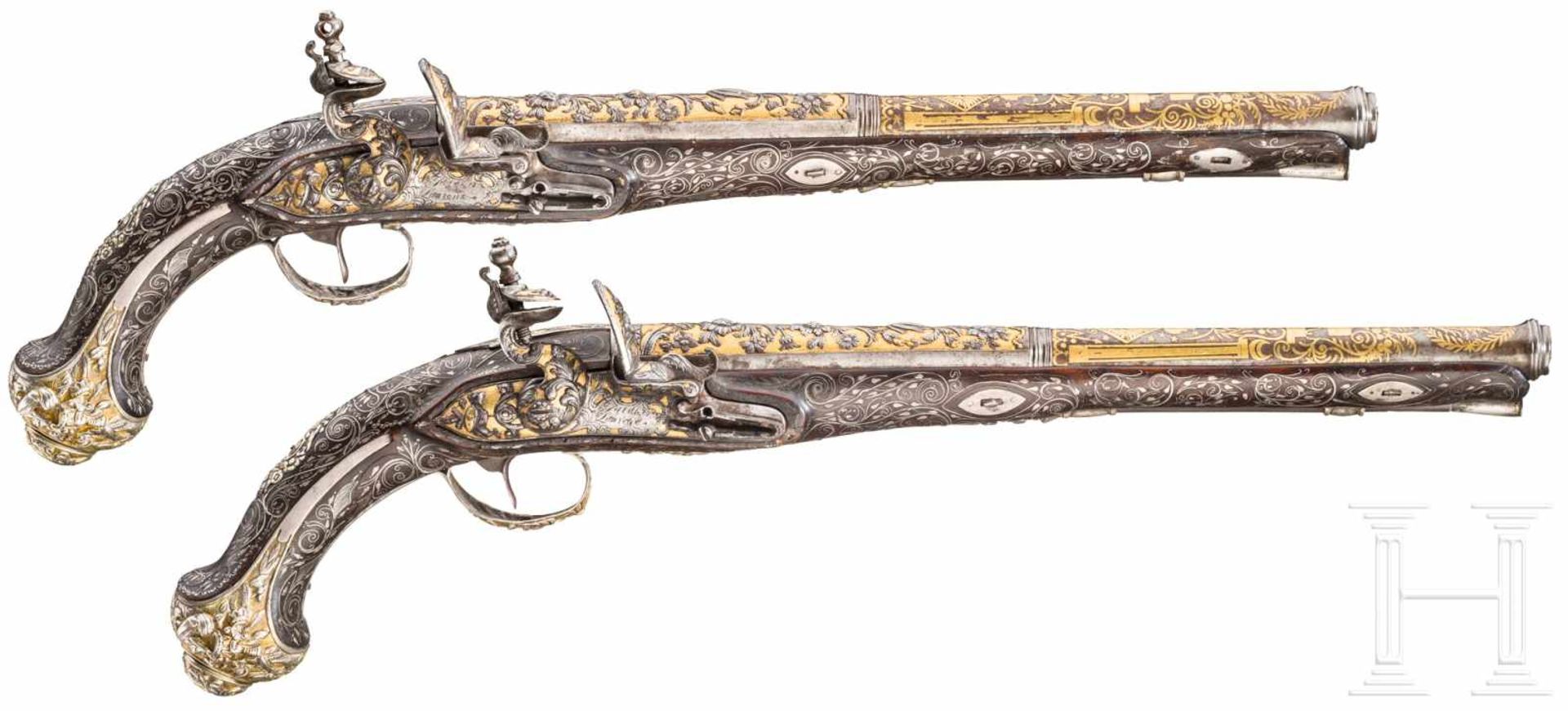 Ein Paar eisengeschnittene Luxus-Orientpistolen für den orientalischen Markt, Frankreich, um 1810/ - Bild 2 aus 8