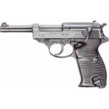 Walther P 38, Code "ac 45", mit KoffertascheKal. 9 mm Luger, Nr. 7872a, Nummerngleich. Blanker Lauf,