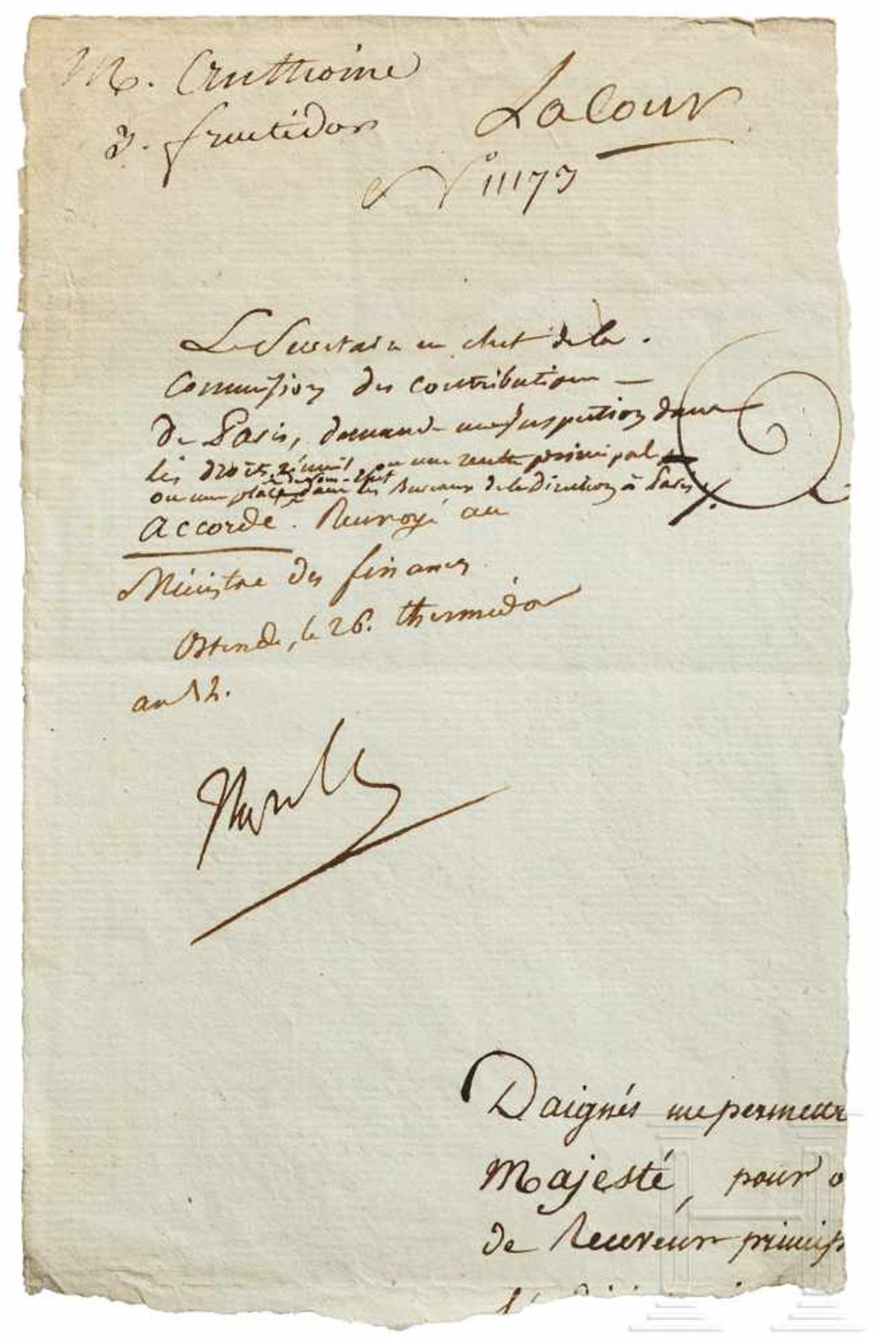 Napoleon I. - eigenhändig "Napole" signiertes Schriftstück vom 26. Thermidor an 12 (14.8.1804)"Le