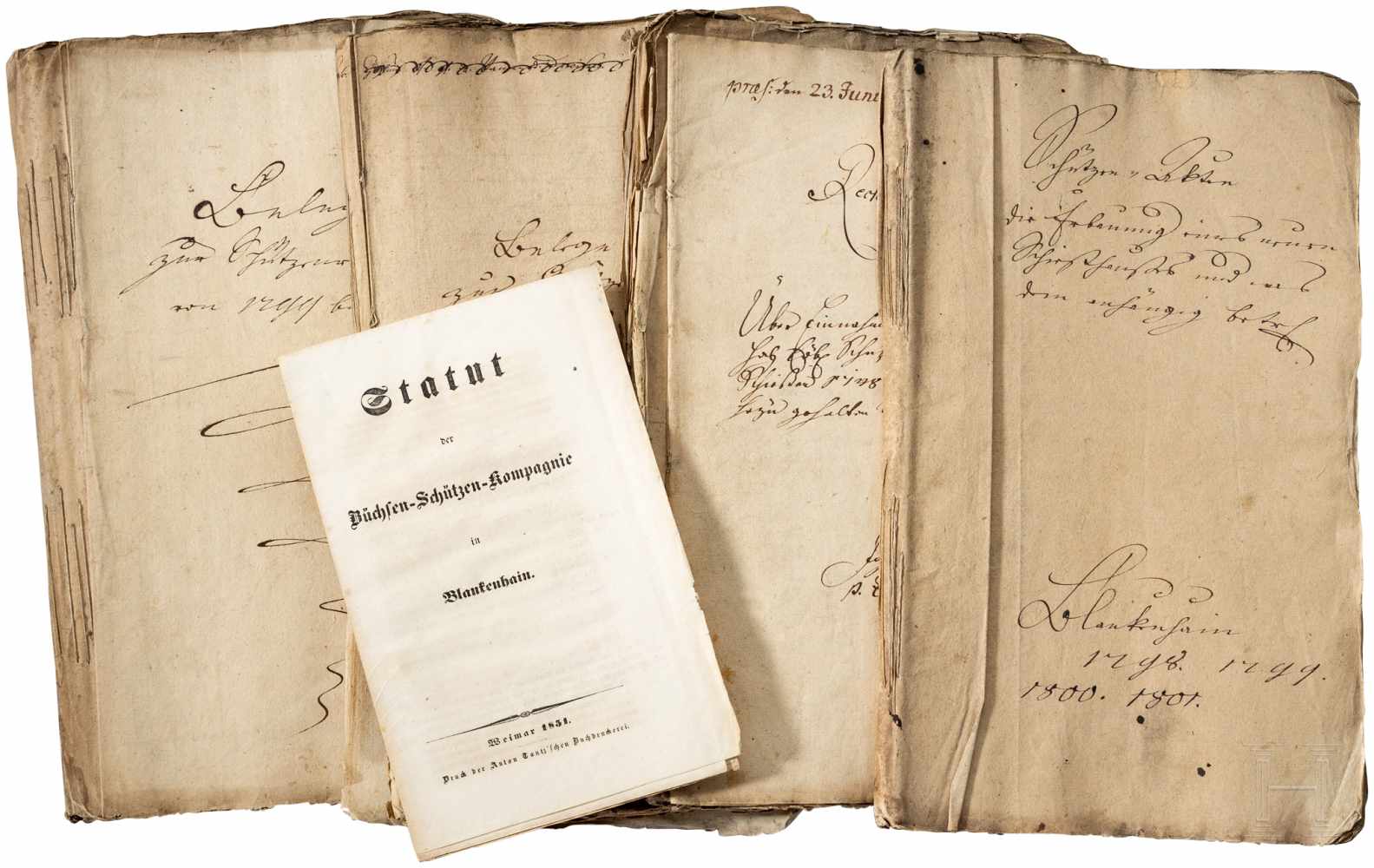 Dokumente der Büchsen-Schützen-Kompagnie Blankenhain von 1747 - 1801Vier Aktenbündel mit Belegen und