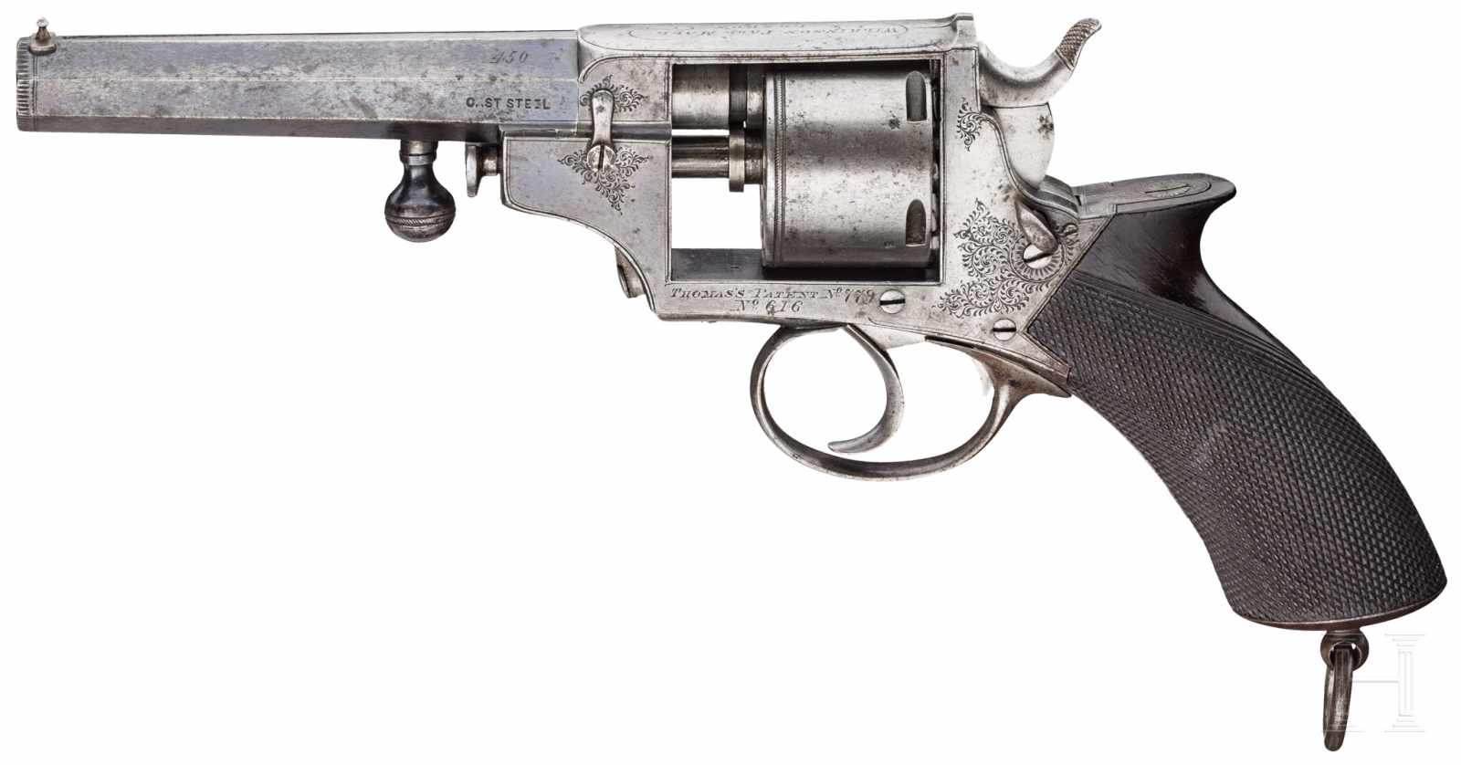 Selbstauszieher-Revolver J. Thomas, Birmingham, um 1870Kal. .450 CF, Nr. 616, Fünffach gezogener, - Image 2 of 4