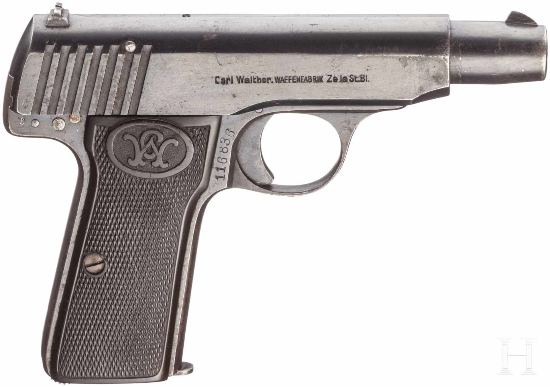 Walther Mod. 4, MilitärkontraktKal. 7,65 Brow., Nr. 116836, Nummerngleich. Matter Lauf. - Bild 2 aus 2