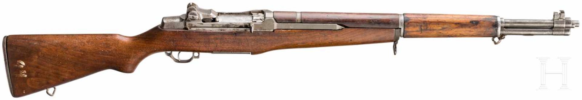 M1 Garand, Springfield ArmoryKal. .30-06 Spr., Nr. 89121, Gültiger deutscher Beschuss. Lauf etwas