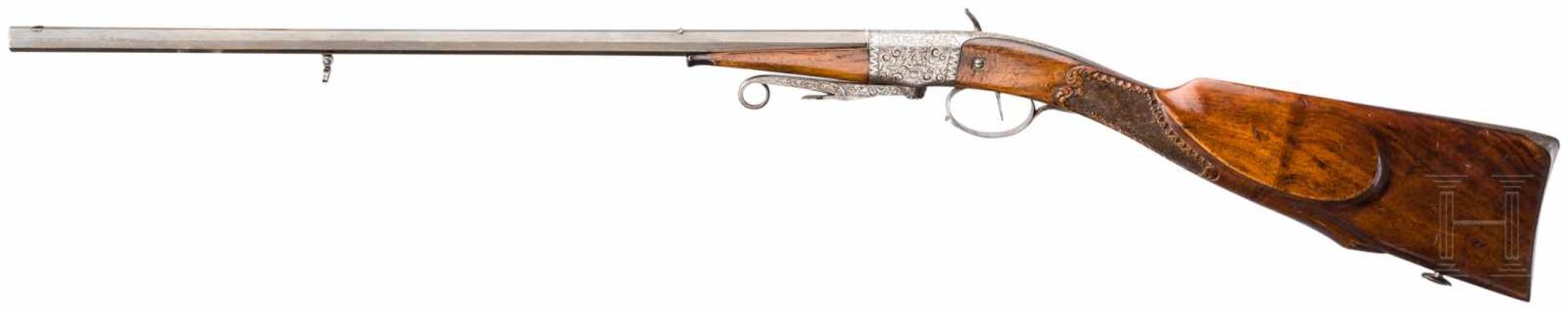 Zündpillen-Salongewehr, Zwelebil, Weiskirch, um 1850Brünierter, leicht beriebener Oktagonallauf im - Bild 2 aus 2