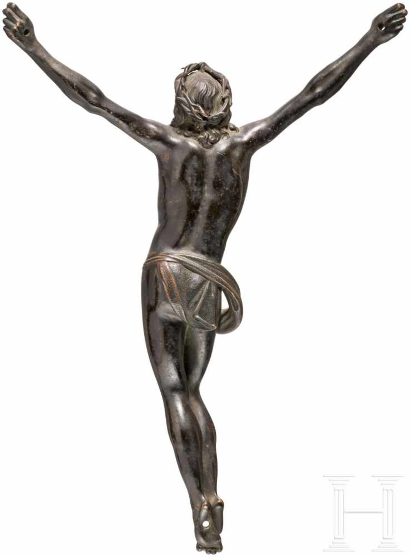 Barocker Christuskorpus aus Bronze, Italien, 17. Jhdt.Bronze mit schöner bräunlich-schwärzlicher - Bild 2 aus 4