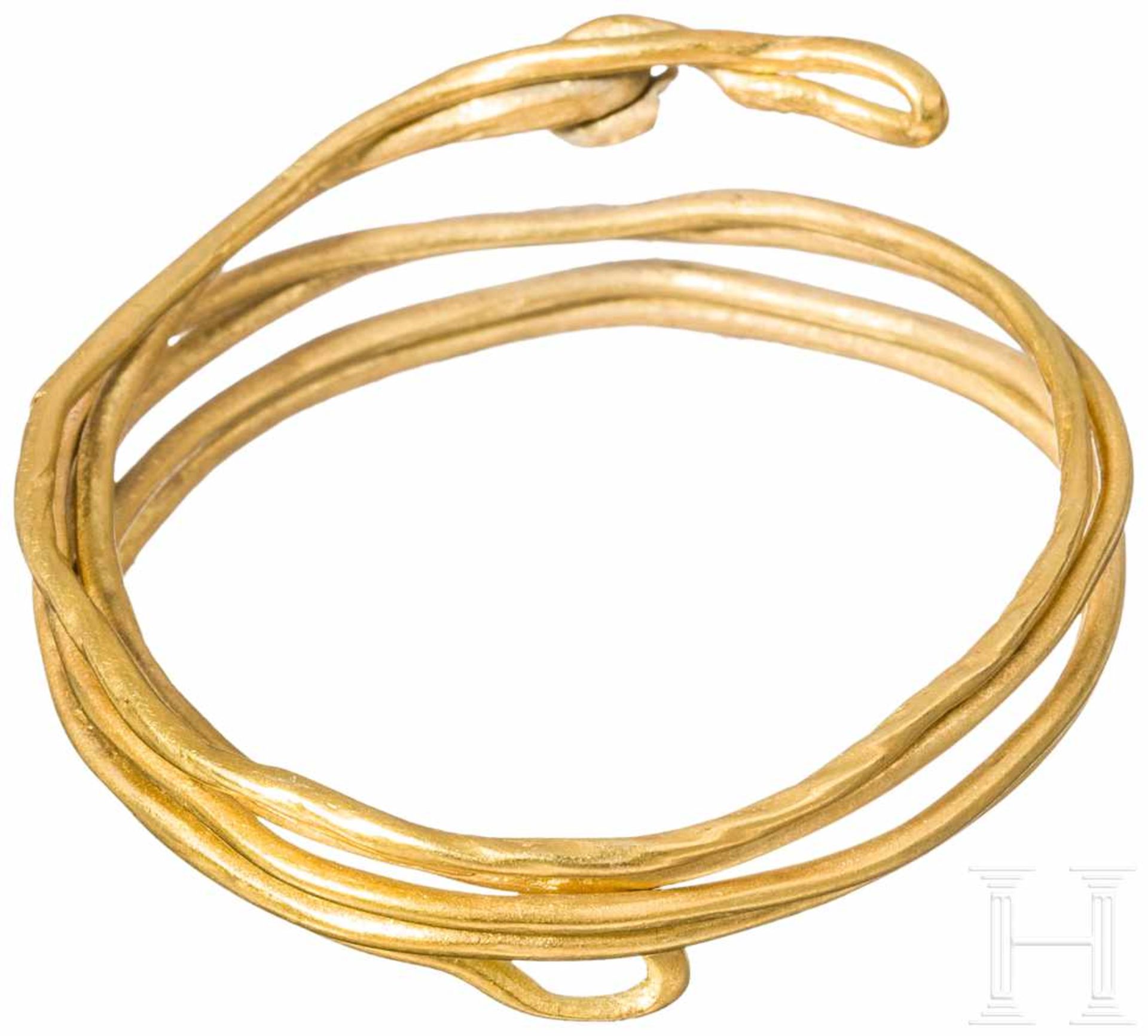 Goldspiralreif, Mittlere Bronzezeit, ca. 14. Jhdt. v. Chr.Dreifach gewundener Reif aus doppelt - Bild 2 aus 2