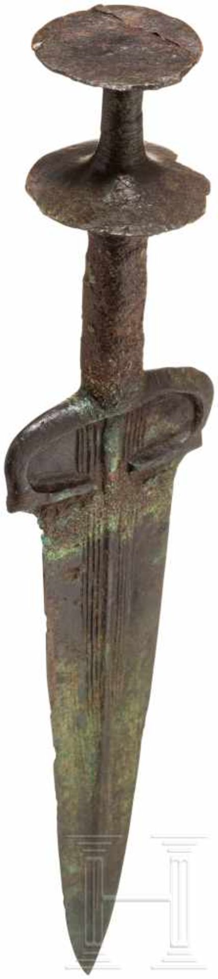 Bronzedolch mit Scheibenknauf, Nordiran - Luristan, um 1000 v. Chr.Klinge und Griff separat - Bild 3 aus 4