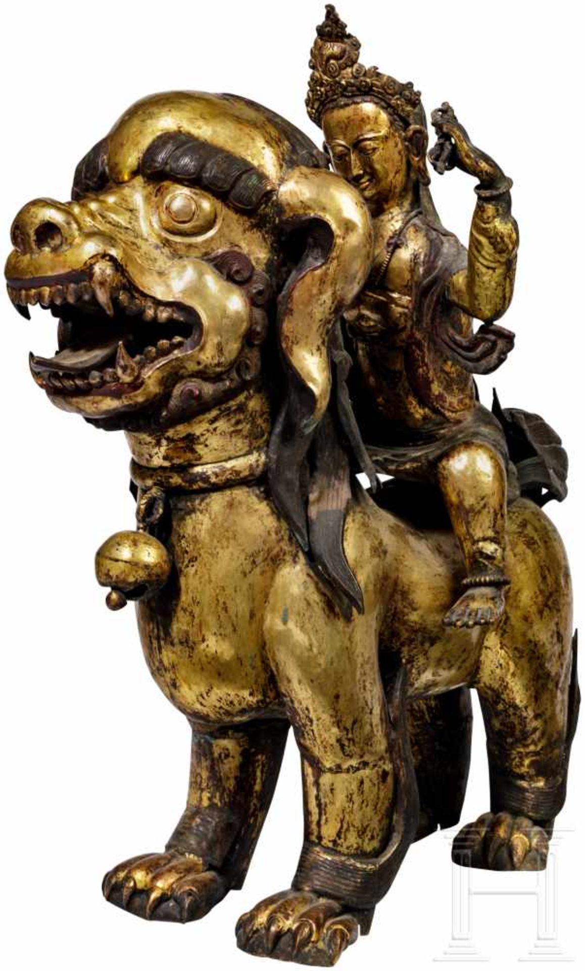 Ein Paar Foo-Löwen mit himmlischen Reitern, sino-tibetisch, 18. Jhdt.Mehrteilig gearbeitete - Bild 8 aus 8