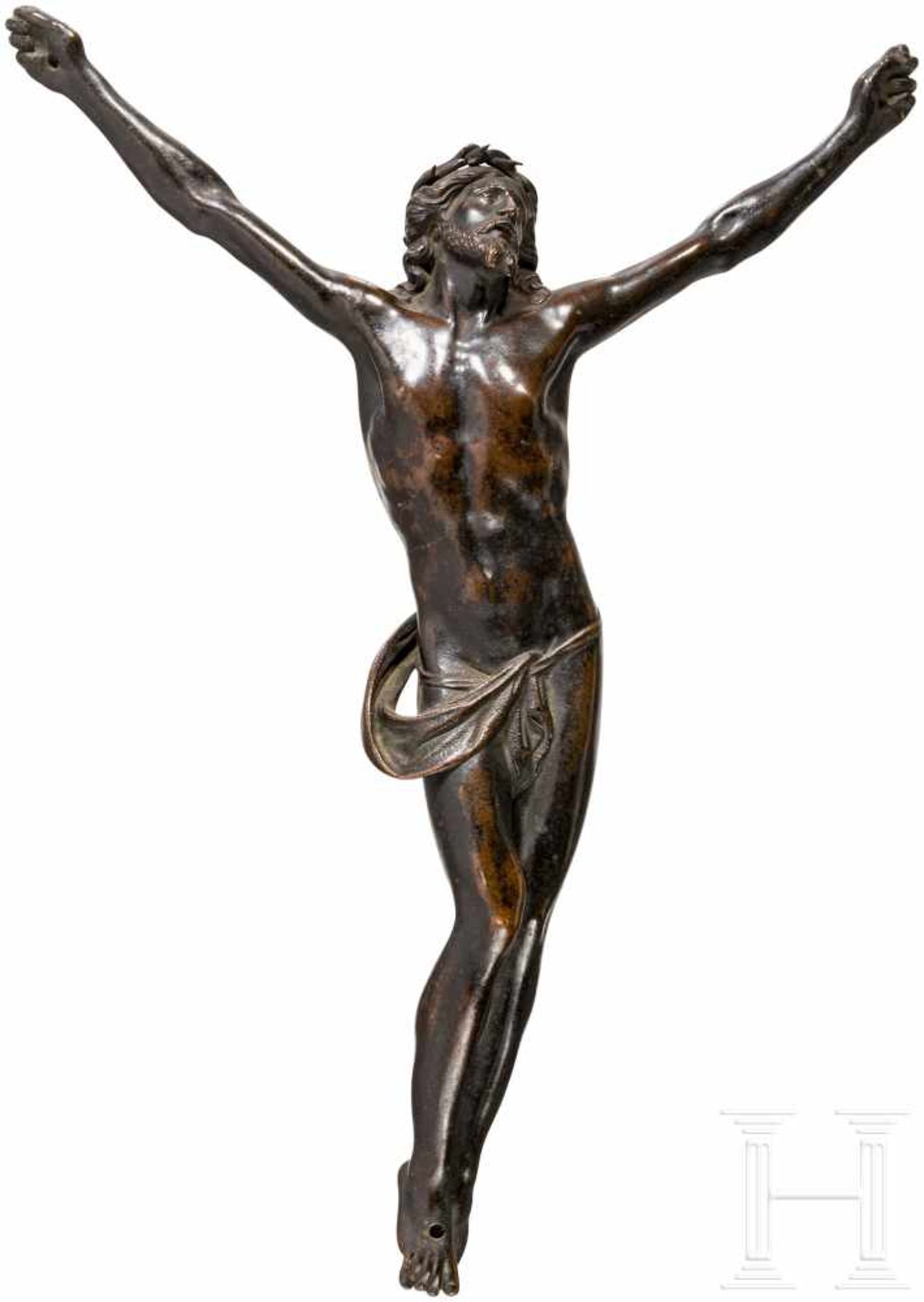 Barocker Christuskorpus aus Bronze, Italien, 17. Jhdt.Bronze mit schöner bräunlich-schwärzlicher - Bild 4 aus 4